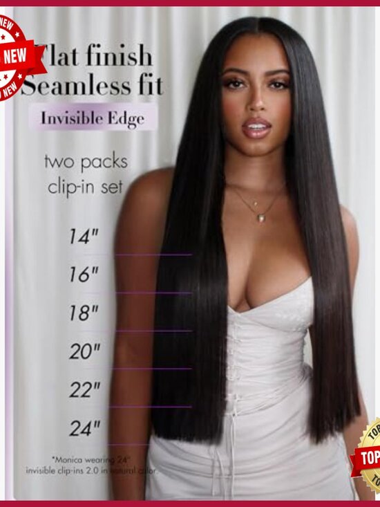 Invisible Clip-In Human Hair Extensions 16 Inch 220g 12Pcs Silky Straight main image 5
